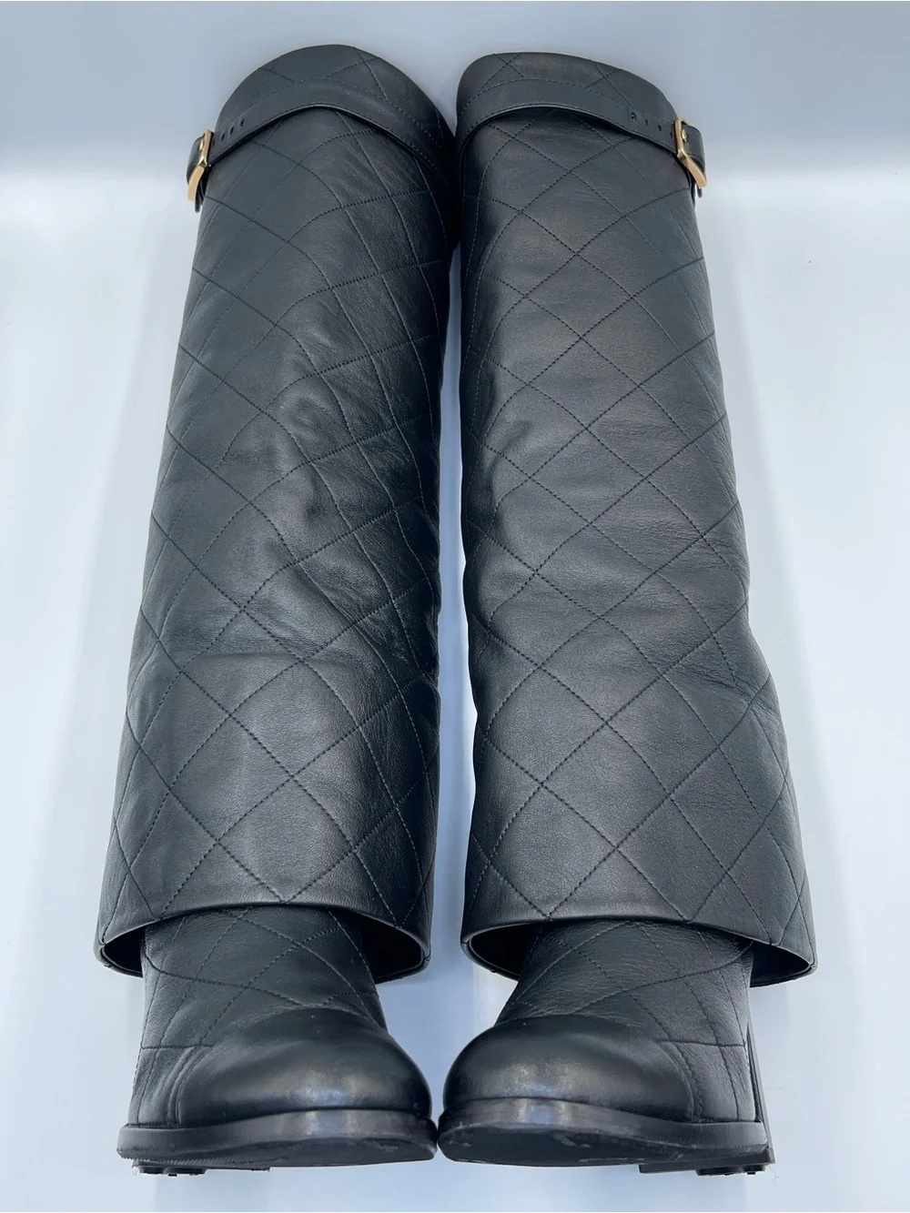 Rare Runway Chanel Black Quilted Knee-High Women's Leather Boots